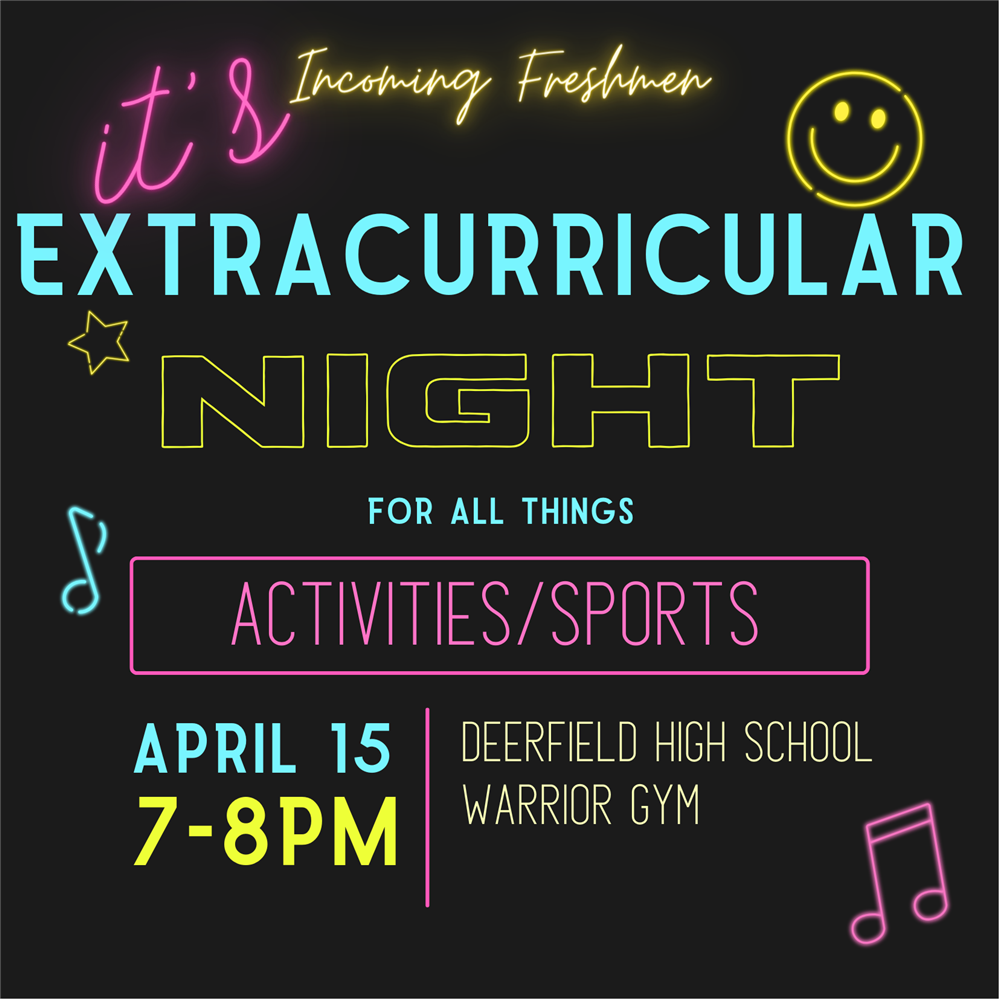 Extracurricular Night is April 15th from 7-8 pm in the Warrior Gym!